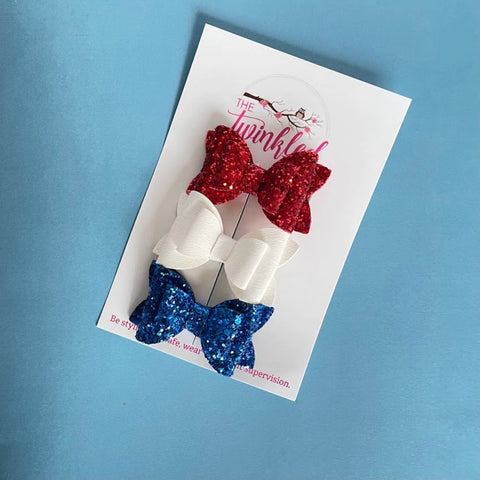 Serendipity's Closet The Twinkled Twig Glitter Patriotic Vegan Leather Bow Set