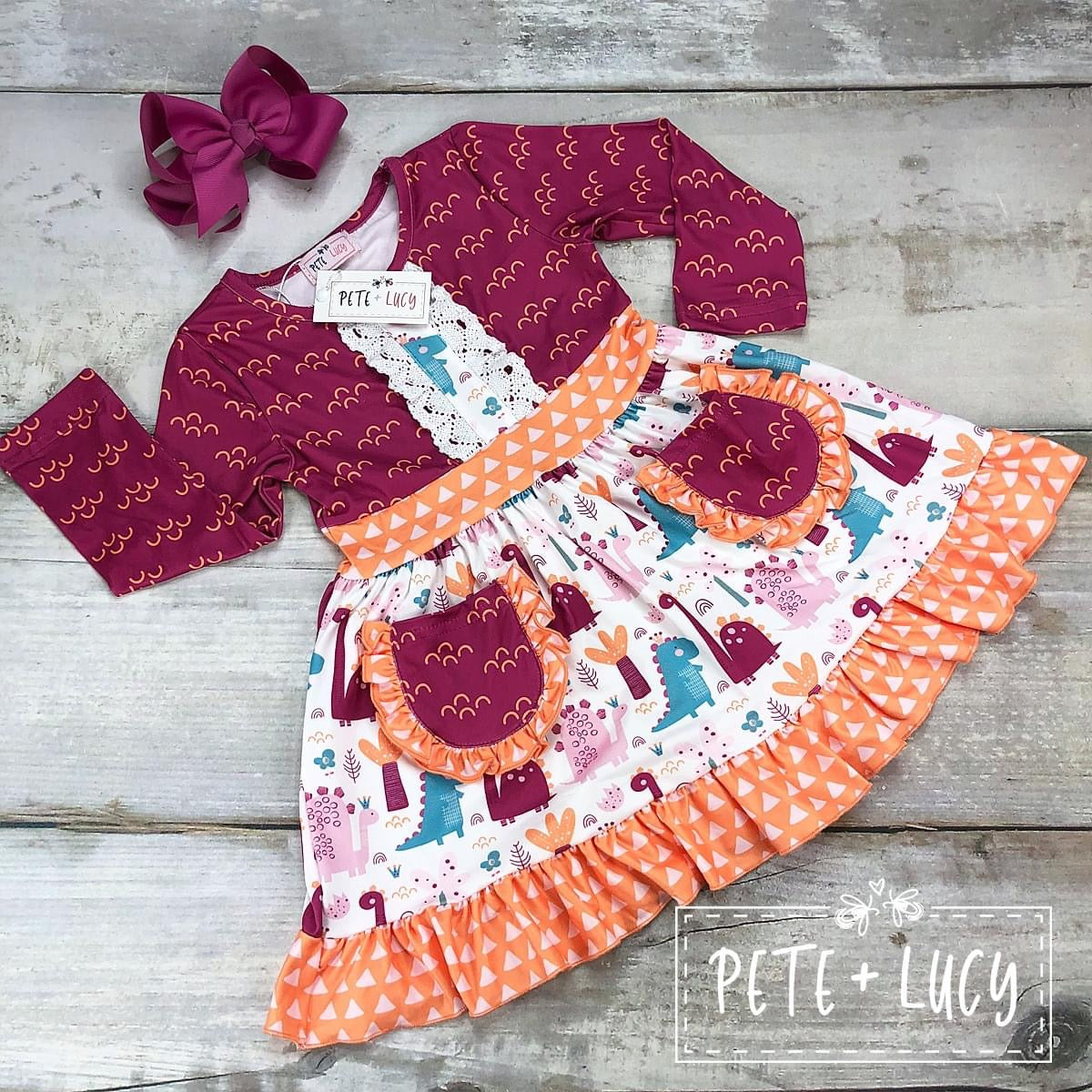 dinosaur party dress Dinosaur Twirl Dress w/ Pockets - Girls Clothes Ages 210