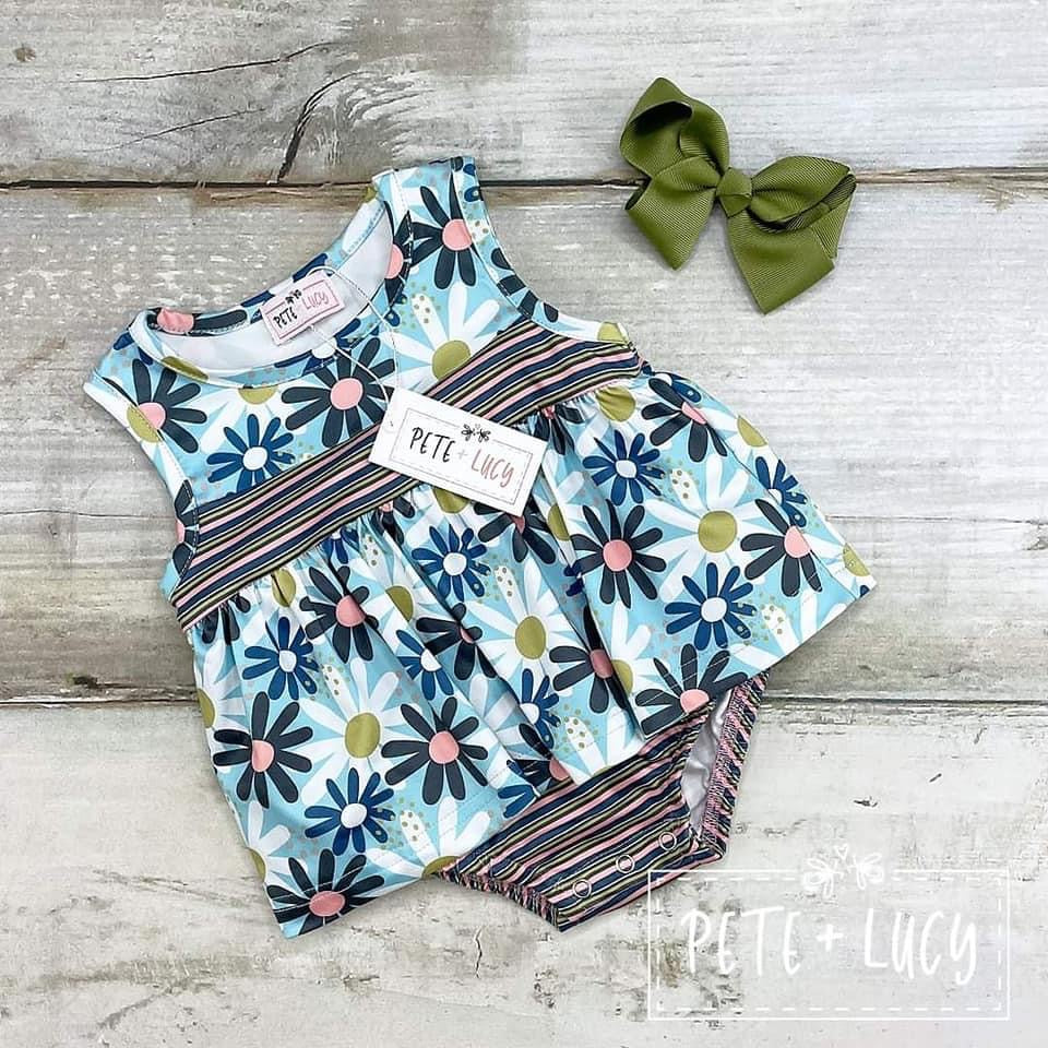 Pete + Lucy Serendipity's Closet Daisy Days Skirted Infant Romper