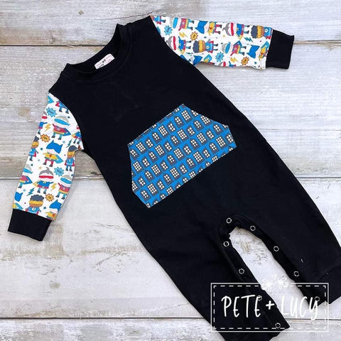Pete + Lucy Super Heroes in the City Infant Boy Romper
