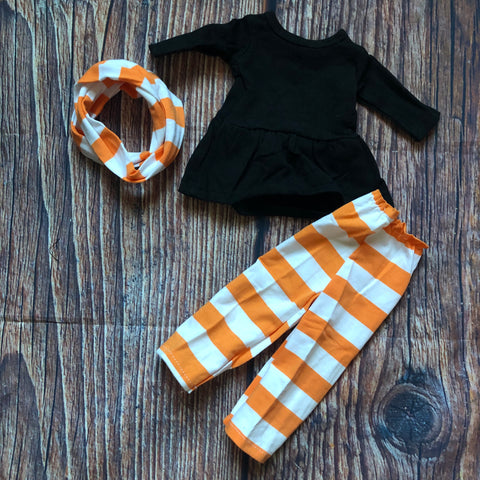 18” Doll Outfit - Orange & White Striped 3 piece set