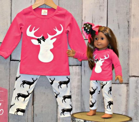 18” Doll Outfit - Bright Pink Deer Set