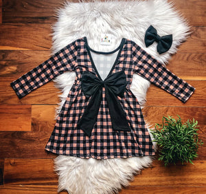 Brown Plaid Bow Back Dress by TwoCan