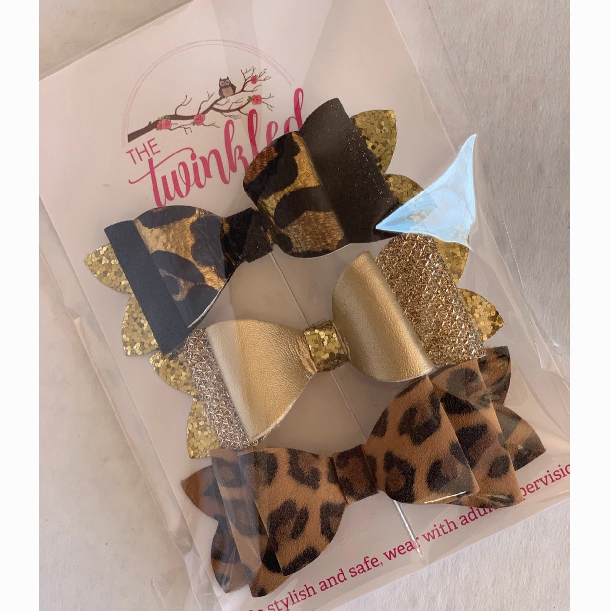 Serendipity's Closet The Twinkled Twig Leopard Vegan Leather Bow Set